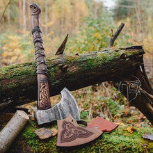 Load image into Gallery viewer, medieval weapons Viking axes Battle axe God_of_war Kratos Cosplay commission axe carving custom norse axe