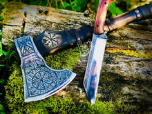 Load image into Gallery viewer, medieval weapons Viking axes Battle axe God_of_war Kratos Cosplay commission axe carving custom norse axe