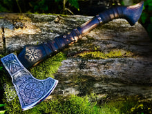 Load image into Gallery viewer, medieval weapons Viking axes Battle axe God_of_war Kratos Cosplay commission axe carving custom norse axe