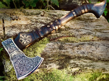 Load image into Gallery viewer, medieval weapons Viking axes Battle axe God_of_war Kratos Cosplay commission axe carving custom norse axe