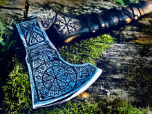 Load image into Gallery viewer, medieval weapons Viking axes Battle axe God_of_war Kratos Cosplay commission axe carving custom norse axe