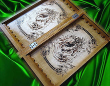 Load image into Gallery viewer, Wolve and bear custom backgammon set with carvings, wooden gift for him - Christmas gift - Birthday gift
