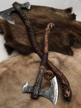 Load image into Gallery viewer, medieval weapons Viking axes Battle axe God_of_war Kratos Cosplay commission axe carving custom norse axe