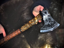 Load image into Gallery viewer, Viking Axe Jormungandr engravings, Norse axe with engraving