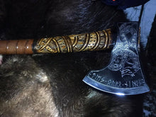 Load image into Gallery viewer, Viking Axe Jormungandr engravings, Norse axe with engraving
