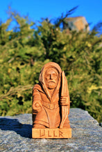Load image into Gallery viewer, Ullr norse god, wood carving statue, witchy gifts, pagan decor, wood sculpture, gothic home decor
