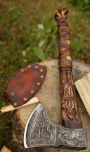 Load image into Gallery viewer, Odin hand forged ax, viking ax, custom hand forged ax, norse ax with engraving
