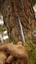 Load image into Gallery viewer, Traditional Norse Scramsax Viking knife, forged metal Viking knife
