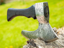 Load image into Gallery viewer, Hand forged ax, viking gifts, slicer ax, pizza accessories, bearded ax, viking chopper, battle ax
