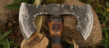 Load image into Gallery viewer, Double blade viking axe, hand forged axe, Viking axe, bearded axe, felling hatchet, forged metal axe
