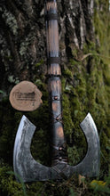 Load image into Gallery viewer, Bearded axe, Large Bearded felling hatchet, Warrior Double axe, Large Viking axe, viking axe, hand forged axe, bushcraft axe
