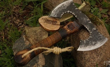 Load image into Gallery viewer, Double blade viking axe, hand forged axe, Viking axe, bearded axe, felling hatchet, forged metal axe
