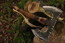 Load image into Gallery viewer, Double blade viking axe, hand forged axe, Viking axe, bearded axe, felling hatchet, forged metal axe
