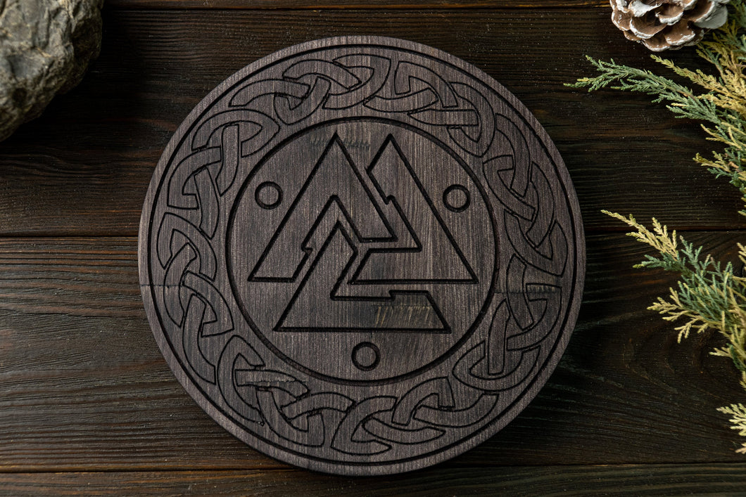 Valknut board, Altar stand, Norse paganism, Wooden altar board, Norse pagan, pagan board