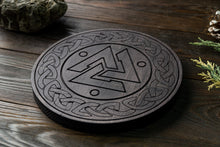 Load image into Gallery viewer, Valknut board, Altar stand, Norse paganism, Wooden altar board, Norse pagan, pagan board
