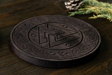 Load image into Gallery viewer, Valknut board, Altar stand, Norse paganism, Wooden altar board, Norse pagan, pagan board
