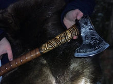 Load image into Gallery viewer, Viking Ax Jormungandr engravings, Norse ax with engraving
