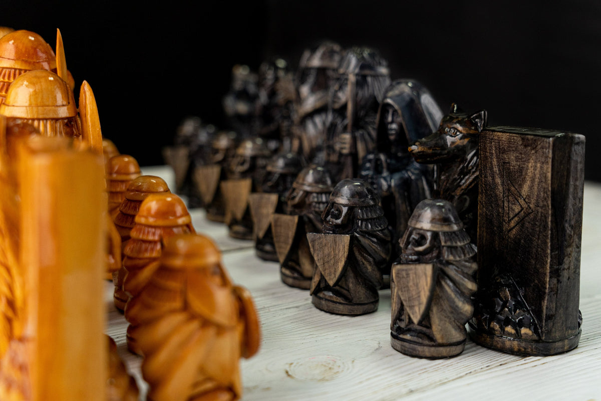 Norse Gods chess, chess set handmade, unique chess set, wooden chess s ...