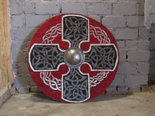 Load image into Gallery viewer, Viking shield, Viking Battle Shield with Norse ornaments, medieval shield, custom shield, norse shield, larp viking shield
