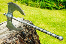 Load image into Gallery viewer, Large Metal Axe, bearded axe, viking axe, forged axe, gift for men, carbon axe, felling axe, hand forged axe
