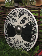 Load image into Gallery viewer, Yggdrasil shield, Viking Battle Shield, Traditional Norse Battle Shield, medieval shield, viking armor, wood shield
