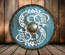 Load image into Gallery viewer, Loki Viking Shield, Loki Norse shield, medieval shield, norse shield, larp viking shield
