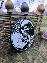 Load image into Gallery viewer, Skyrim shield, Skyrim custom shield, Wolf shield, medieval shield, custom shield, norse shield, larp viking shield
