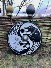 Load image into Gallery viewer, Skyrim shield, Skyrim custom shield, Wolf shield, medieval shield, custom shield, norse shield, larp viking shield
