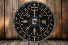 Load image into Gallery viewer, Vegvisir Viking Shield, viking armor, medieval shield, custom shield, norse shield, larp viking shield
