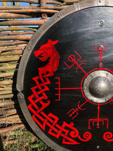 Load image into Gallery viewer, Vegvisir Viking Battle Shield, Viking Armor Shield, medieval shield, custom shield, norse shield, larp viking shield
