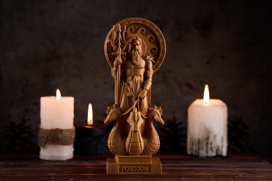 Poseidon statue, Poseidon Greek statue, Greek god, pagan statue, pagan altar, greek altar