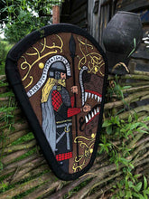 Load image into Gallery viewer, Tyr God Norse Battle shield, Tyr shield, norse god viking shield, viking armor, wood shield, medieval shield, norse shield, larp
