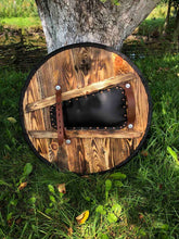 Load image into Gallery viewer, Skyrim shield, Skyrim custom shield, Wolf shield, medieval shield, Skyrim battle shield, custom shield, norse shield, larp viking shield
