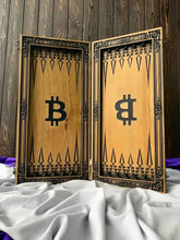 Load image into Gallery viewer, Bitcoin Backgammon set, Bitcoin board, Backgammon board, backgammon set wood, gift for men, custom backgammon board, gift for father
