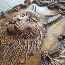 Load image into Gallery viewer, Cat Wood Wall Decor, Cat Wood Art, Cat Carvings, Custom Wood Carvings,  Cat picture,  Wood Wall Picture, cat lover gift
