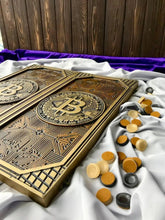 Load image into Gallery viewer, Bitcoin Backgammon set, Bitcoin board, Backgammon board, backgammon set wood, gift for men, custom backgammon board, gift for father

