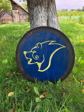 Load image into Gallery viewer, Skyrim shield, Skyrim custom shield, Wolf shield, medieval shield, Skyrim battle shield, custom shield, norse shield, larp viking shield
