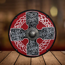 Load image into Gallery viewer, Medieval viking shield, norse mythology, round larp shield, medieval decor, skyrim armor, custom shield
