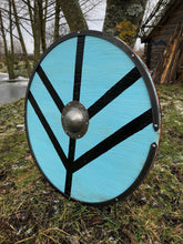 Load image into Gallery viewer, Handmade medieval shield, gift for gim, viking gifts, wood decor, custom shield, viking decor
