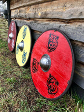 Load image into Gallery viewer, Bear Viking Shield, medieval shield, custom shield, norse shield, larp viking shield, viking decor, battle shield, sca shield
