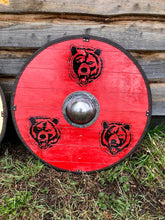 Load image into Gallery viewer, Bear Viking Shield, medieval shield, custom shield, norse shield, larp viking shield, viking decor, battle shield, sca shield
