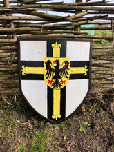 Load image into Gallery viewer, Teutonic order Shield, custom heater shield, medieval shield, medieval knight shield, weapon Battle shield, custom shield, larp
