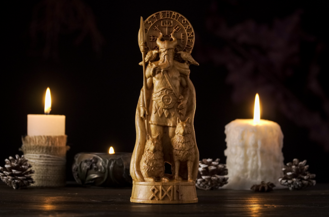 Odin Norse god statue - wooden statue