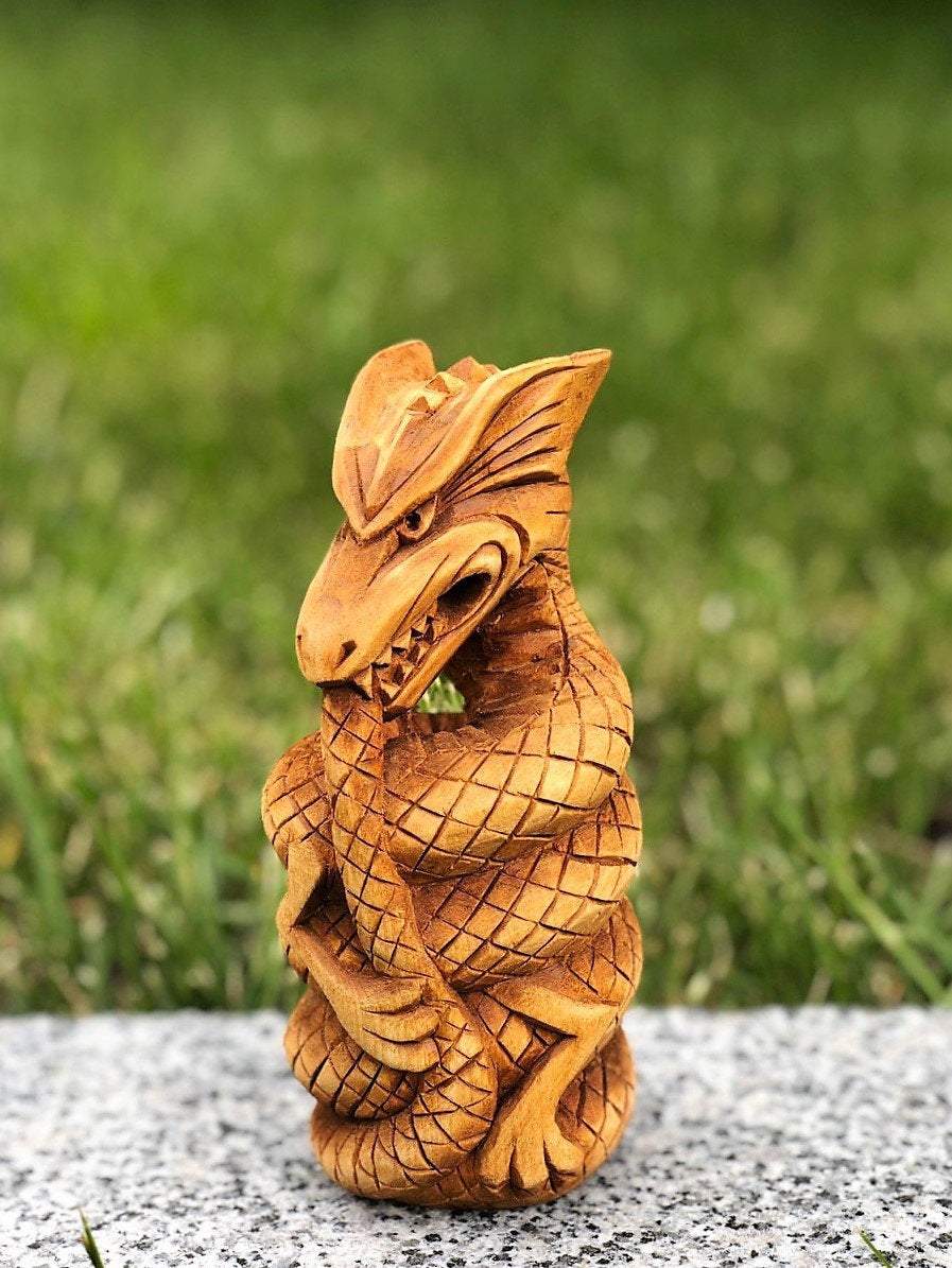 Dragon Jörmungandr, Norse pagan gods, Wooden wood carving – Art Carving Shop