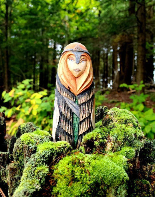 Handmade wooden statues: goddess statue, wood art carving antique religious statues, wood craft sculpture for witch altar norse pagan altar