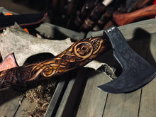 Load image into Gallery viewer, medieval weapons Viking axes Battle axe God_of_war Kratos Cosplay commission axe carving custom norse axe
