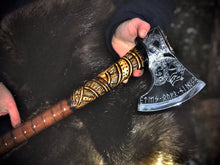 Load image into Gallery viewer, Viking Axe Jormungandr engravings, Norse axe with engraving
